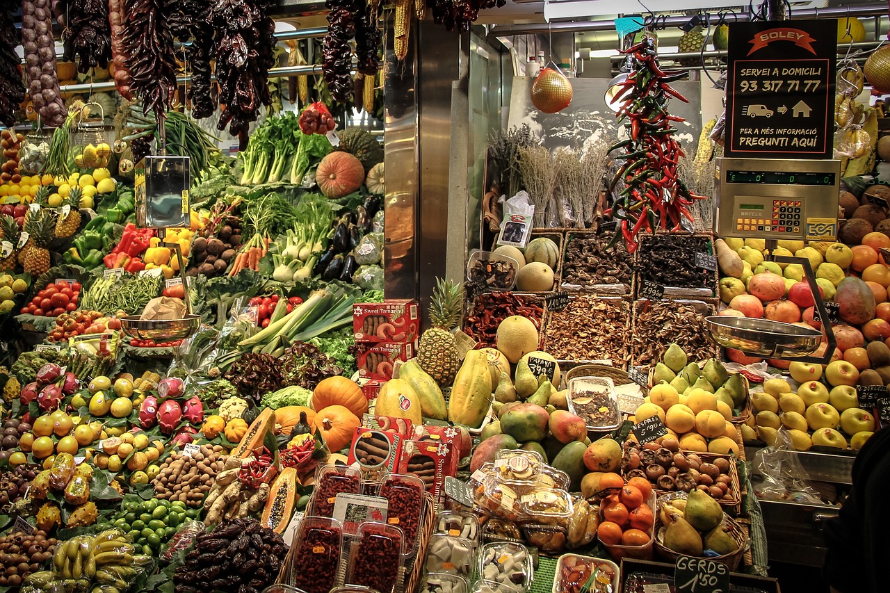 fruit, vegetables, market